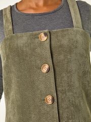 Roman Green Petite Corduroy Pinafore Button Dress - Image 5 of 5