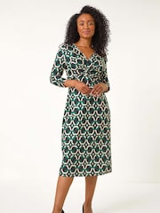 Roman Green Petite Geometric Twist Midi Dress - Image 1 of 5