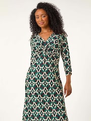 Roman Green Petite Geometric Twist Midi Dress - Image 2 of 5