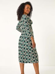 Roman Green Petite Geometric Twist Midi Dress - Image 3 of 5