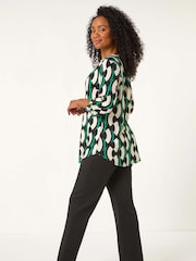 Roman Black Petite Geometric Print Button Up Shirt - Image 3 of 5