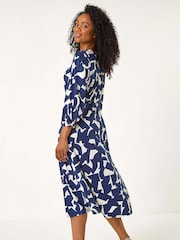 Roman Blue Petite Geometric Print Midi Stretch Dress - Image 3 of 5