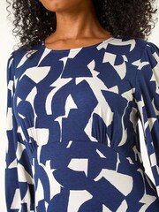 Roman Blue Petite Geometric Print Midi Stretch Dress - Image 5 of 5