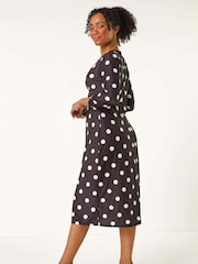 Roman Black Petite Spot Twist Front Midi Dress - Image 3 of 5