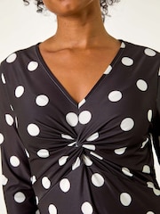 Roman Black Petite Spot Twist Front Midi Dress - Image 5 of 5