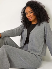 Roman Grey Petite Buttoned Knit Cardigan - Image 1 of 5