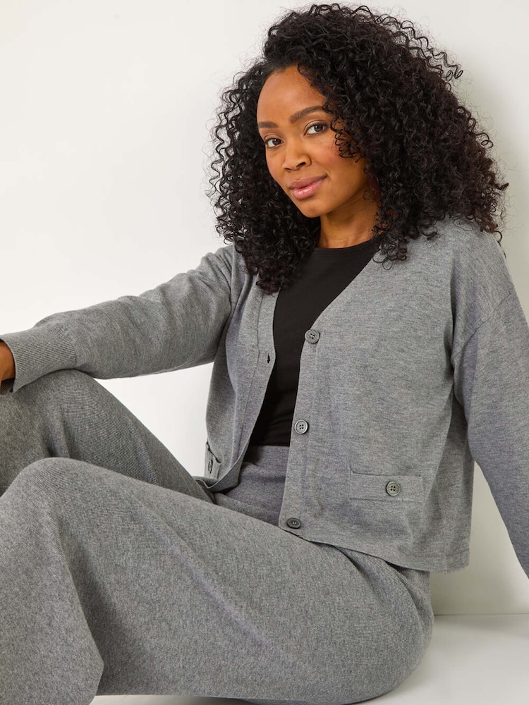 Roman Grey Petite Buttoned Knit Cardigan - Image 1 of 5