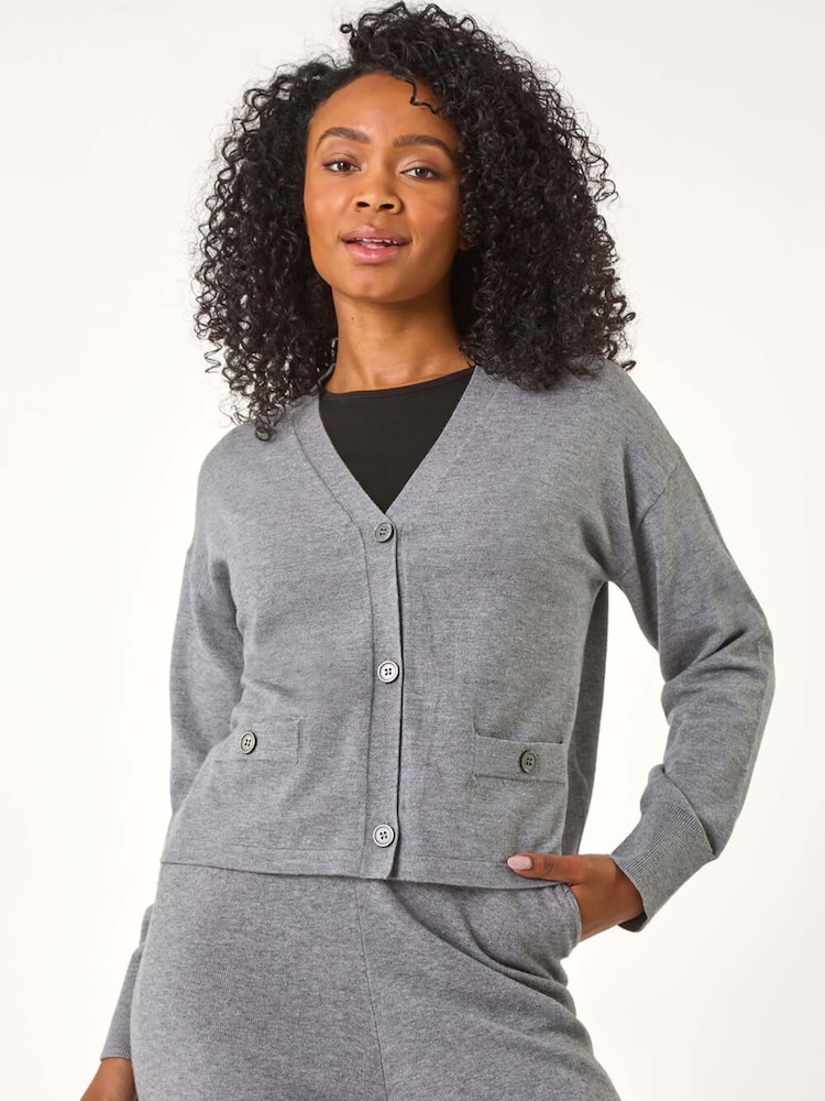 Roman Grey Petite Buttoned Knit Cardigan - Image 4 of 5