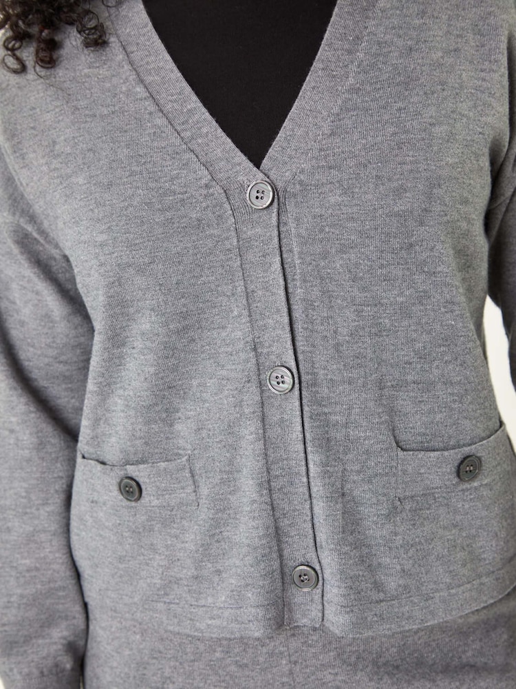 Roman Grey Petite Buttoned Knit Cardigan - Image 5 of 5