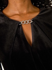 Roman Black Petite Constrast Sleeve Velvet Dress - Image 5 of 5