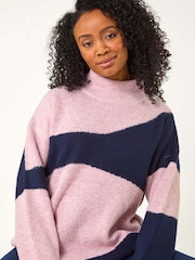 Roman Blue Petite Colour Block Knit Jumper - Image 1 of 5