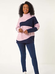 Roman Blue Petite Colour Block Knit Jumper - Image 2 of 5