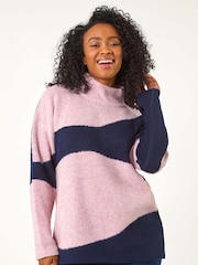 Roman Blue Petite Colour Block Knit Jumper - Image 4 of 5