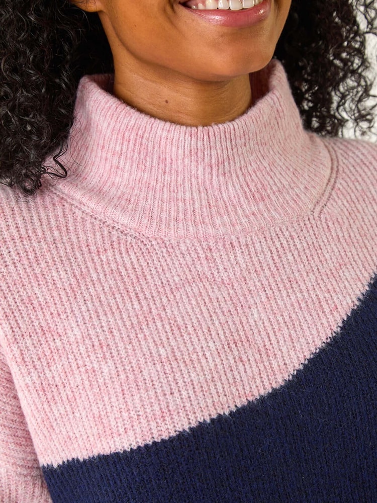 Roman Blue Petite Colour Block Knit Jumper - Image 5 of 5