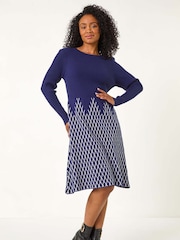 Roman Blue Petite Contrast Knit Dress - Image 1 of 5