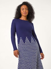 Roman Blue Petite Contrast Knit Dress - Image 2 of 5
