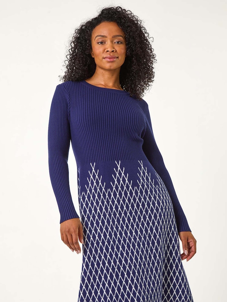 Roman Blue Petite Contrast Knit Dress - Image 2 of 5
