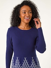Roman Blue Petite Contrast Knit Dress - Image 4 of 5