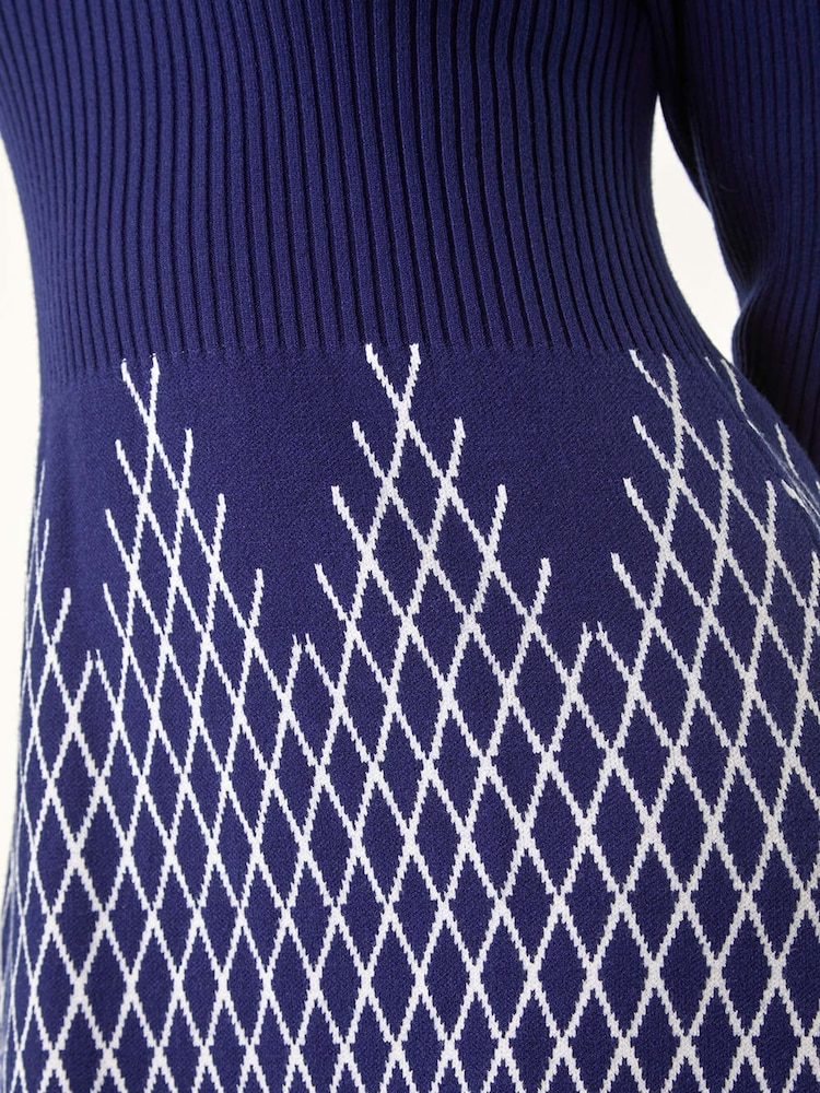 Roman Blue Petite Contrast Knit Dress - Image 5 of 5