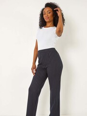 Roman Blue Petite Stripe Print Stretch Trousers - Image 1 of 5