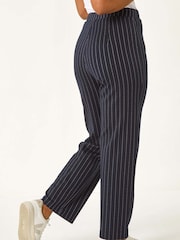 Roman Blue Petite Stripe Print Stretch Trousers - Image 3 of 5