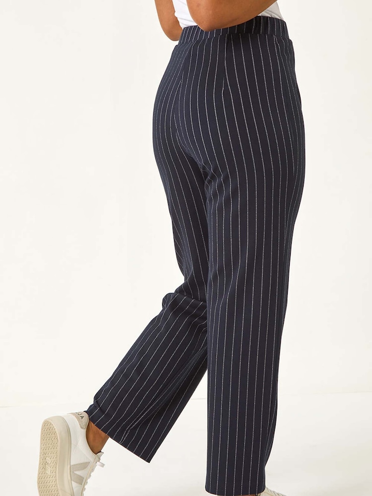 Roman Blue Petite Stripe Print Stretch Trousers - Image 3 of 5
