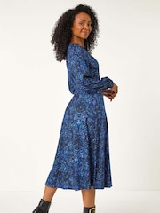 Roman Blue Petite Abstract Paisley Print Midi Dress - Image 3 of 5