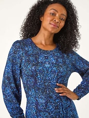 Roman Blue Petite Abstract Paisley Print Midi Dress - Image 4 of 5