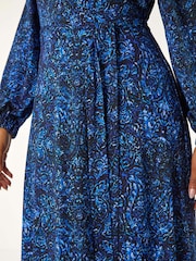 Roman Blue Petite Abstract Paisley Print Midi Dress - Image 5 of 5