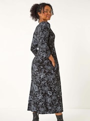 Roman Grey Petite Shadow Floral Midi Dress - Image 3 of 5