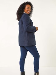 Roman Blue Petite Textured Boucle Coat - Image 3 of 5