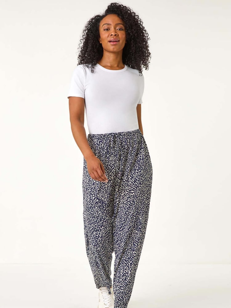 Roman Blue Petite Abstract Print Stretch Trousers - Image 2 of 5 Roman Blue Petite Abstract Print Stretch Trousers - Image 2 of 5