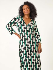 Roman Black Petite Geometric Print Tie Waist Midi Dress - Image 2 of 5