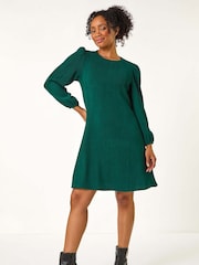 Roman Green Petite Textured Swing Stretch Dress - Image 2 of 5