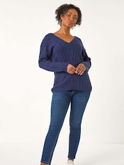 Roman Blue Petite V-Neck Knit Jumper - Image 2 of 5
