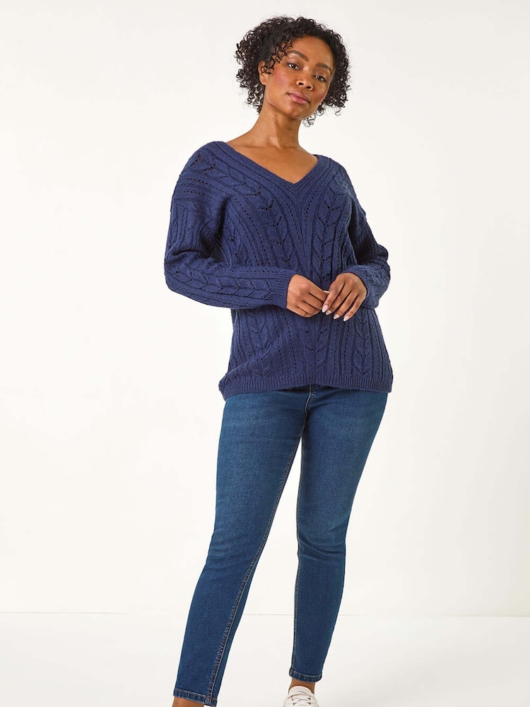 Roman Blue Petite V-Neck Knit Jumper - Image 2 of 5