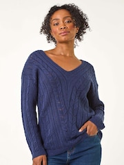 Roman Blue Petite V-Neck Knit Jumper - Image 4 of 5