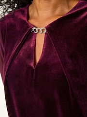 Roman Purple Petite Constrast Sleeve Velvet Dress - Image 5 of 5