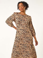 Roman Black Petite Floral Stretch Midi Dress - Image 1 of 5