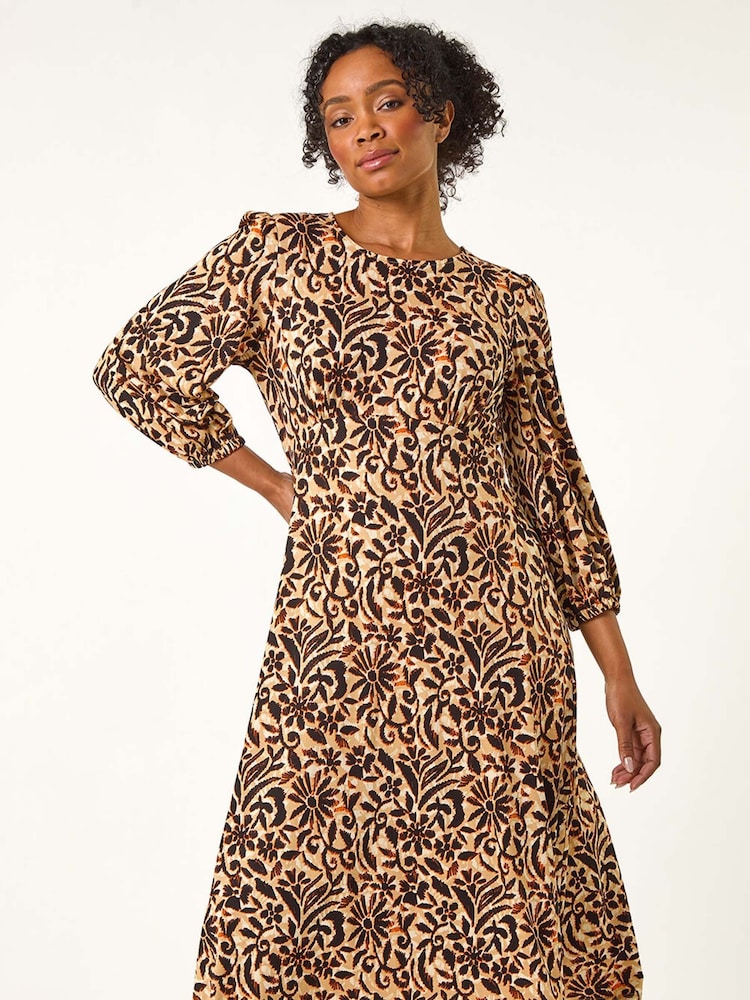 Roman Black Petite Floral Stretch Midi Dress - Image 1 of 5