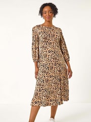 Roman Black Petite Floral Stretch Midi Dress - Image 2 of 5