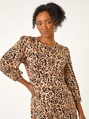 Roman Black Petite Floral Stretch Midi Dress - Image 4 of 5