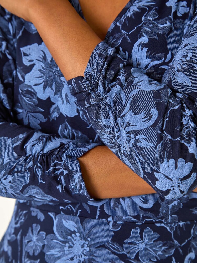 Roman Blue Petite Shadow Floral Wrap Stretch Dress - Image 5 of 5 Roman Blue Petite Shadow Floral Wrap Stretch Dress - Image 5 of 5