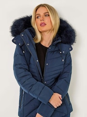 Roman Blue Petite Faux Fur Hood Puffer Coat - Image 1 of 5