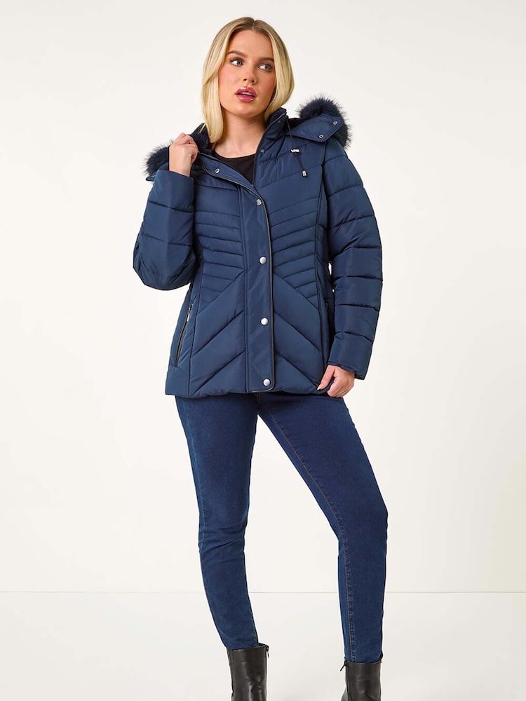 Roman Blue Petite Faux Fur Hood Puffer Coat - Image 2 of 5