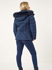 Roman Blue Petite Faux Fur Hood Puffer Coat - Image 3 of 5