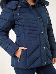 Roman Blue Petite Faux Fur Hood Puffer Coat - Image 5 of 5