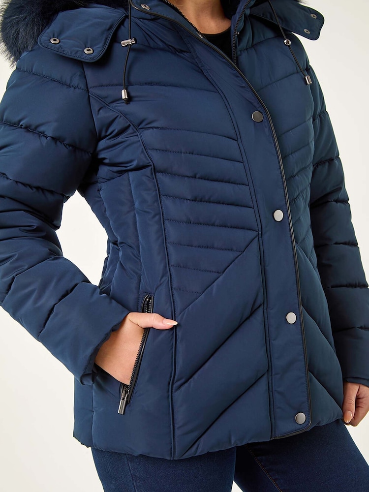 Roman Blue Petite Faux Fur Hood Puffer Coat - Image 5 of 5