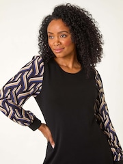 Roman Blue Petite Geo Print Sleeve Shift Dress - Image 4 of 5