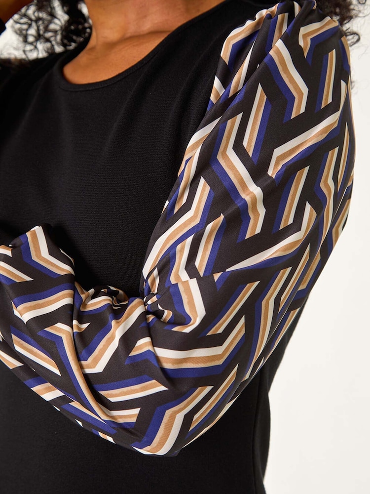 Roman Blue Petite Geo Print Sleeve Shift Dress - Image 5 of 5